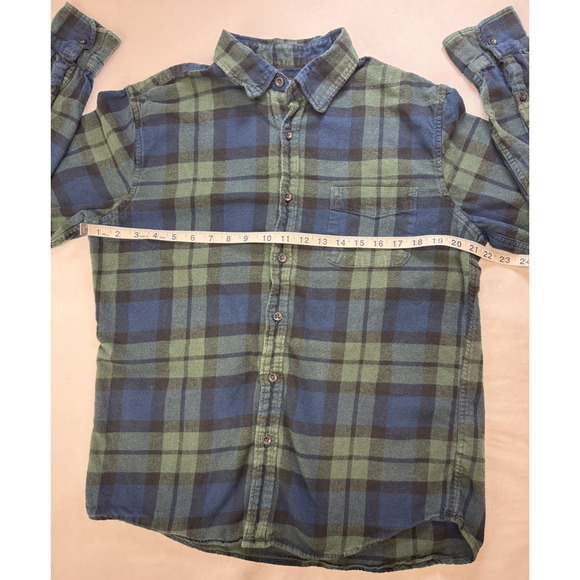 J.Crew Flannel Shirt Tartan Black Watch Plaid Green Navy Button Up Men's Large - Picture 2 of 7